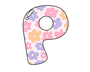 Cute Floral Alphabet Clipart P, Colorful Floral Font P, Flowers Doodle letters, Hand Drawn Doodle Alpha Patterned, Balloon Letter, Bubble Font.