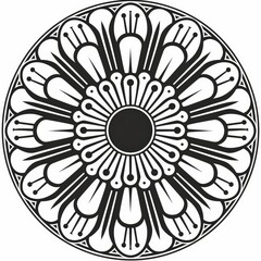 Intricate Black and White Flower Mandala Drawing