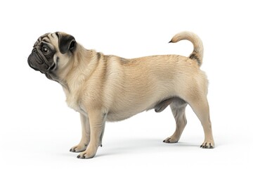 Obraz premium Pug dog standing on a white surface, suitable for pet-themed designs