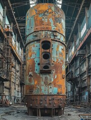 Large electric blast furnace in metallurgical factory - obrazy, fototapety, plakaty