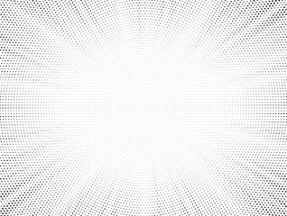 Halftone gradient sun rays pattern. abstract halftone vector dots background. monochrome dots pattern. pop art, comic small dots. star rays halftone poster. shine, explosion. sunrise rays background.