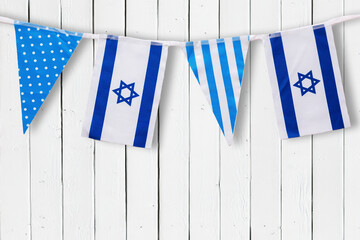 Flags depicting Israeli symbols, Independence Day holiday concept.