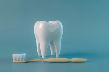 Fototapeta na wymiar Toothbrush and toothpaste on blue surface, suitable for dental care concept