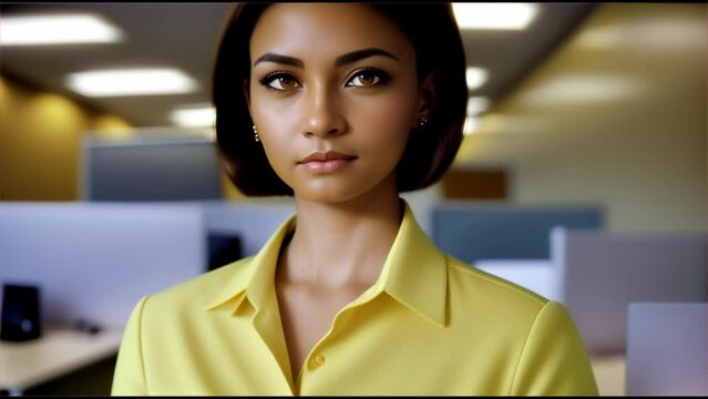 A woman CEO thinking and office background.