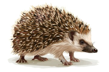 Fototapeta premium A cute hedgehog standing on a plain white background. Suitable for various design projects