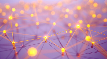 Glowing amber dots connected by goldenrod lines on a soft lavender background, conjuring the idea of a warm, inviting digital network. 