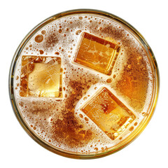 Glass of beer with cubes top view isolated on transparent background Remove png, Clipping Path, pen tool