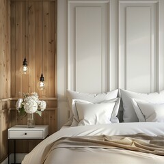 Bed With White Sheets and Pillows in Bedroom