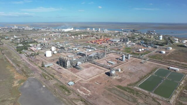 Aerial video of Industrial Park, Bahia Blanca, Argentina.