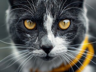A Black and White Cat With Yellow Eyes