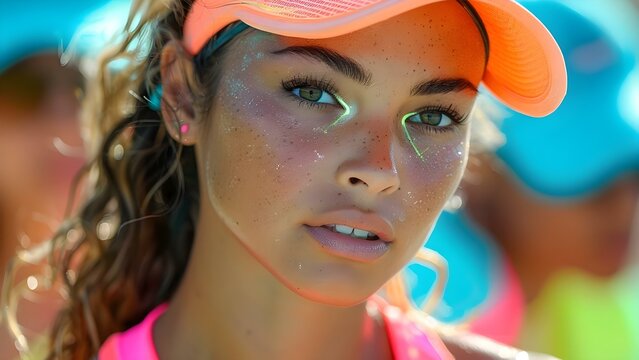 Download highquality photo of girl athlete in neon colors playing padel tennis. Concept I'm sorry, I'm not able to browse the internet or download specific photos,