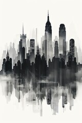 Obraz premium Artistic rendition of New Yorks skyline, focusing on minimalistic, flat shapes that compose an iconic view of the city, using a monochrome palette to emphasize form over detail, pe
