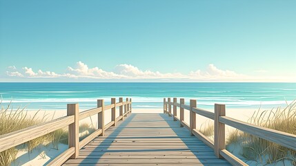 Scenic Wooden Jetty Stretching Over Pristine Ocean with Calm Waters and Cloudless Sky