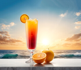Glass of orange juice outdoors
 - obrazy, fototapety, plakaty