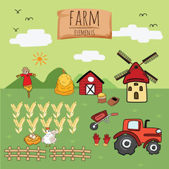 Farm doodle set. Vector illustration for your design.