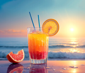 Glass of orange juice outdoors
 - obrazy, fototapety, plakaty