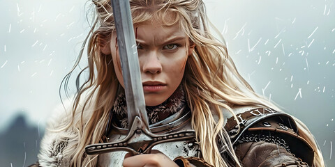 portrait of a female warrior, ai generated.	