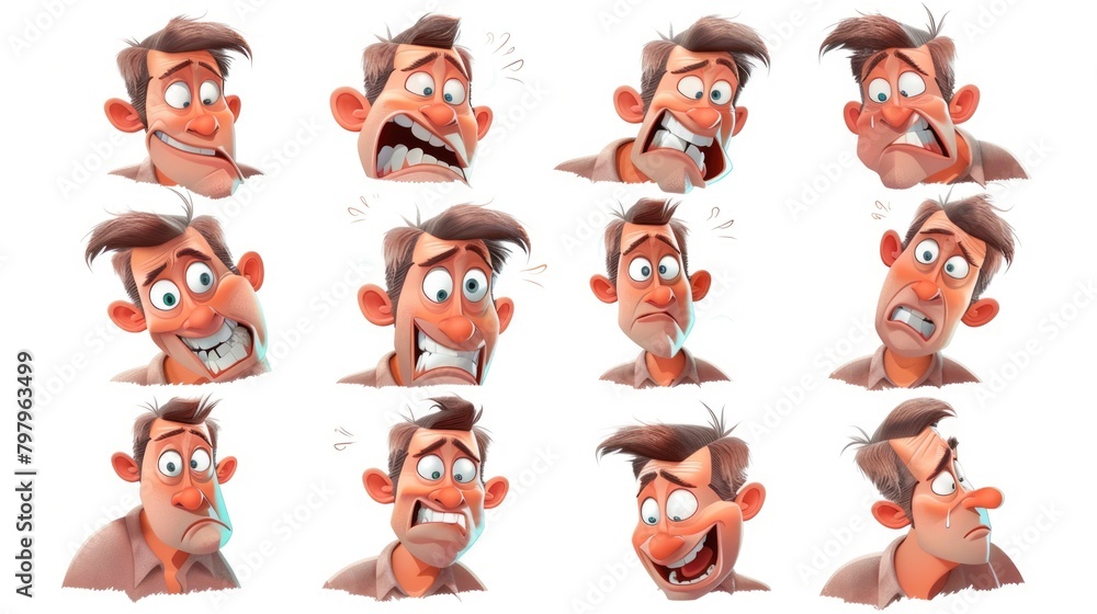 Poster collection of images featuring a man displaying different emotions. ideal for illustrating a range o