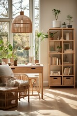 b'A Bright and Airy Home Office with Natural Materials'