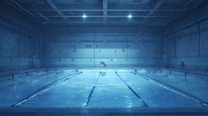 Vast Indoor Swimming Pool with Reflective Blue Waters and Geometric Tile Design