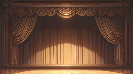 Elegant and Opulent Theater Stage with Gilded Curtain and Dramatic Lighting for Theatrical Performance or Prestigious Event