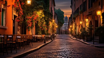 Fototapeta na wymiar b'Charming cobblestone street in Rome, Italy'