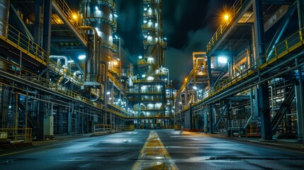 Fototapeta na wymiar b'Oil refinery at night'