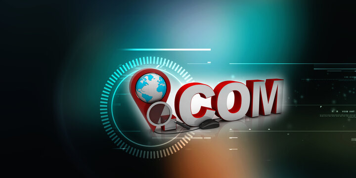 3d rendering globe with dot com near navigation sign