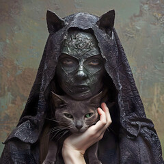 Goth cat lady, ai generated.