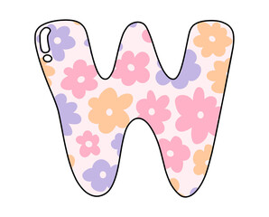 Cute Floral Alphabet Clipart W, Colorful Floral Font W, Flowers Doodle letters, Hand Drawn Doodle Alpha Patterned, Balloon Letter, Bubble Font.