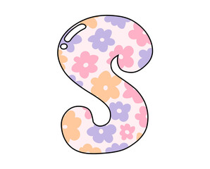 Cute Floral Alphabet Clipart S, Colorful Floral Font S, Flowers Doodle letters, Hand Drawn Doodle Alpha Patterned, Balloon Letter, Bubble Font.