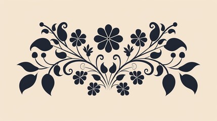 Black and White Floral Design on Beige Background