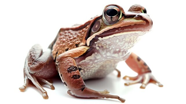 b'A brown frog isolated on a white background'