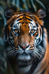 b"A close up of a tiger's face"