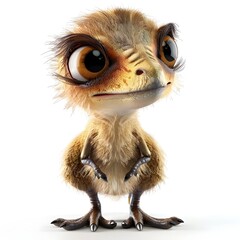 Curious Feathered Baby Dinosaur Creature in Digital Render - obrazy, fototapety, plakaty