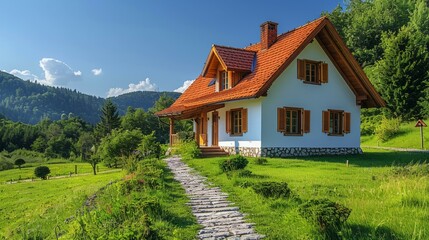 Fototapeta na wymiar b'Small cottage house in the mountains'
