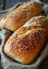 Loaf of bread sprinkled with sesame seeds