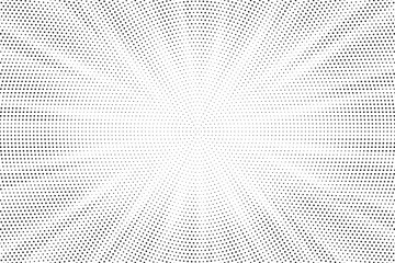 Halftone gradient sun rays pattern. Abstract halftone vector dots background. monochrome dots pattern. Vector background in comic book style with sunburst rays and halftone. Retro pop art design.	