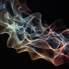 Colorful glowing particles form elegant abstract waves on a dark background - obrazy, fototapety, plakaty