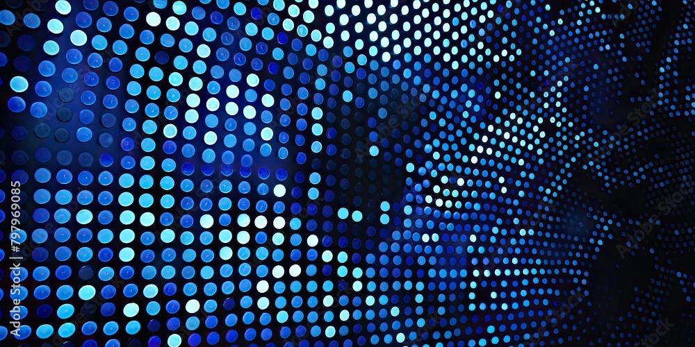 Poster blue neon-style abstract net of lines adorned with small dots, embodying technological elegance.