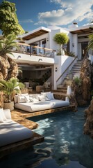 Fototapeta premium b'A stunning modern villa with a pool and a beautiful view'