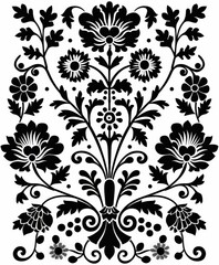 Black and White Floral Design on White Background