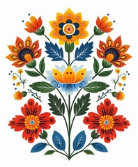 Symmetrical Painting of Flowers and Leaves on White Background