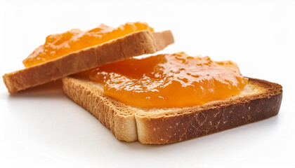 Close-up of fresh toast bread with orange jam. Tasty and sweet food for lunch. Delicious snack.