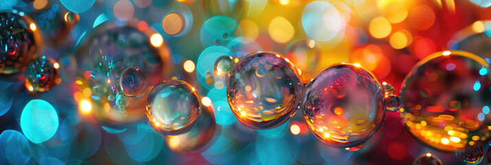 Abstract background with multi-colored lights and bokeh highlights.