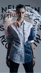 A stylized neural network diagram forming intricate patterns on the shirt.