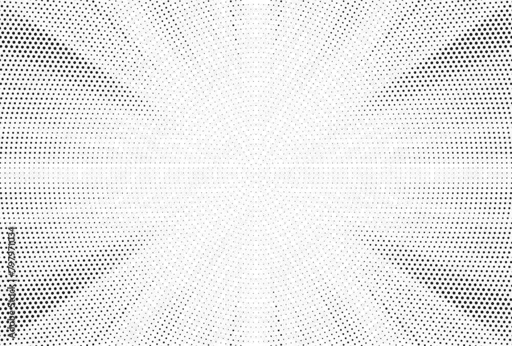 Poster Halftone gradient sun rays pattern. Abstract halftone vector dots background. monochrome dots pattern. Vector background in comic book style with sunburst rays and halftone. Retro pop art design.	