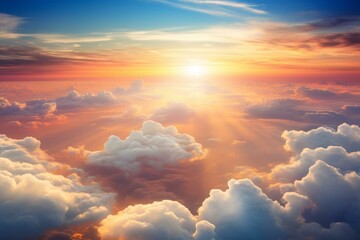 b'Above the clouds at sunset' - obrazy, fototapety, plakaty