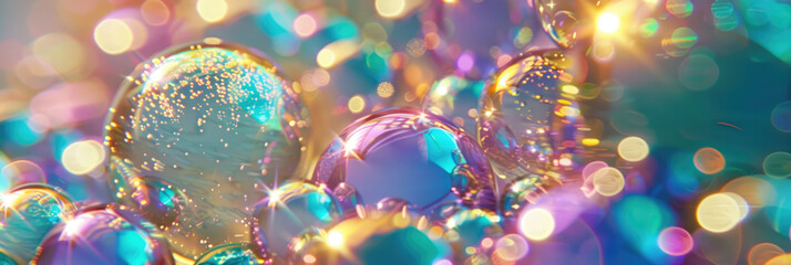 Abstract background with multi-colored lights and bokeh highlights.