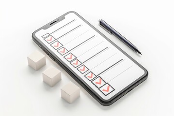 Cell phone with a checklist and cubes, useful for business concepts